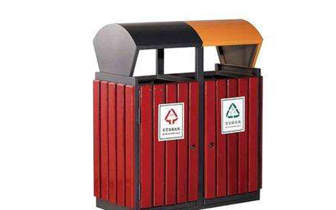 鋼木雙桶垃圾桶